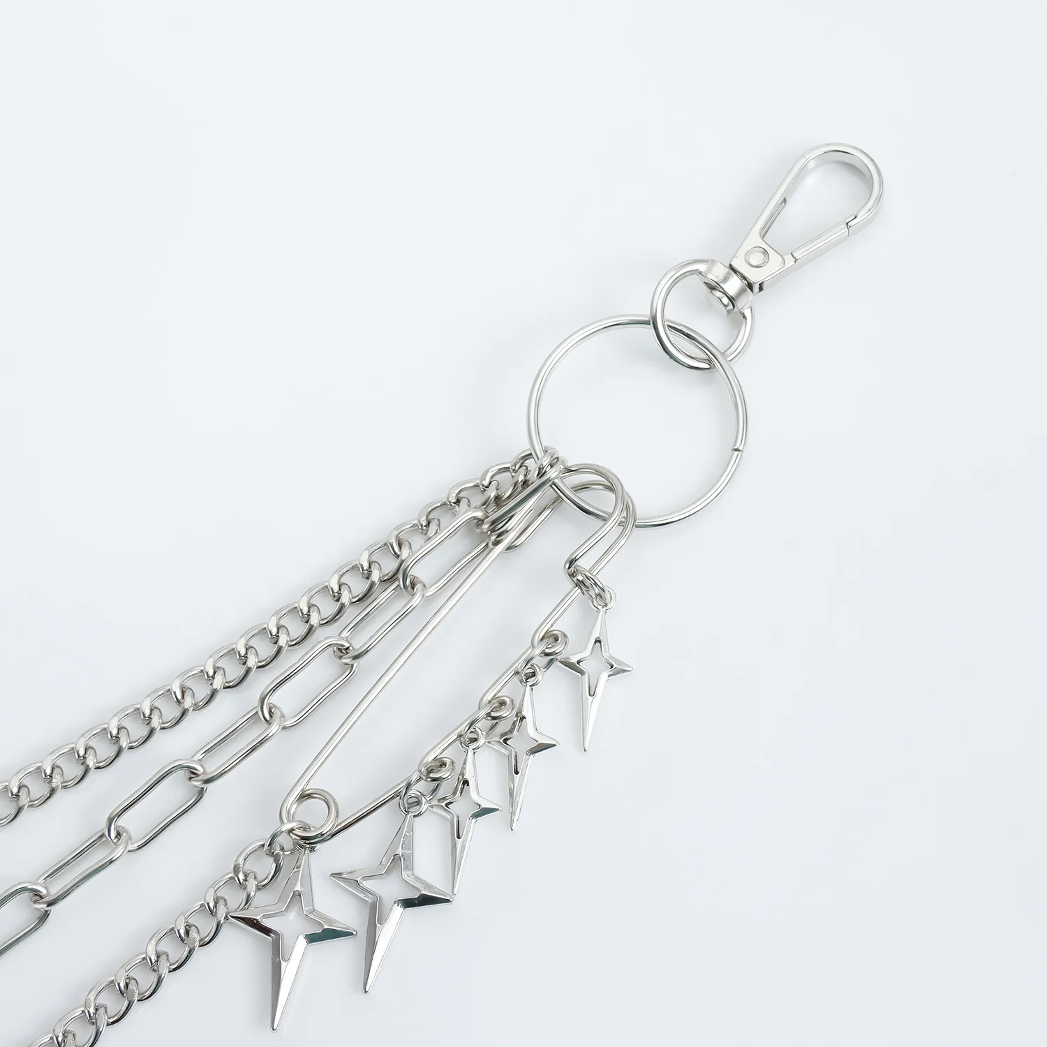 Pants Chain with Four Point Star Pendant Multi Layer Metal Chain for Jeans Hip Hop Style Silver Color Premium Quality