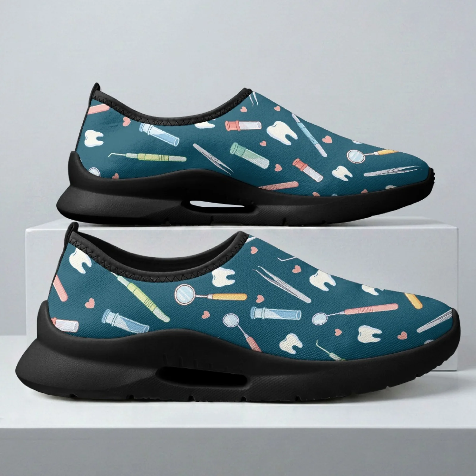 PENSTROLL Dental Tool Pattern Breathable Mesh Slip on Shoes for Men Walking School, Comfortable Walking Hiking Shoes