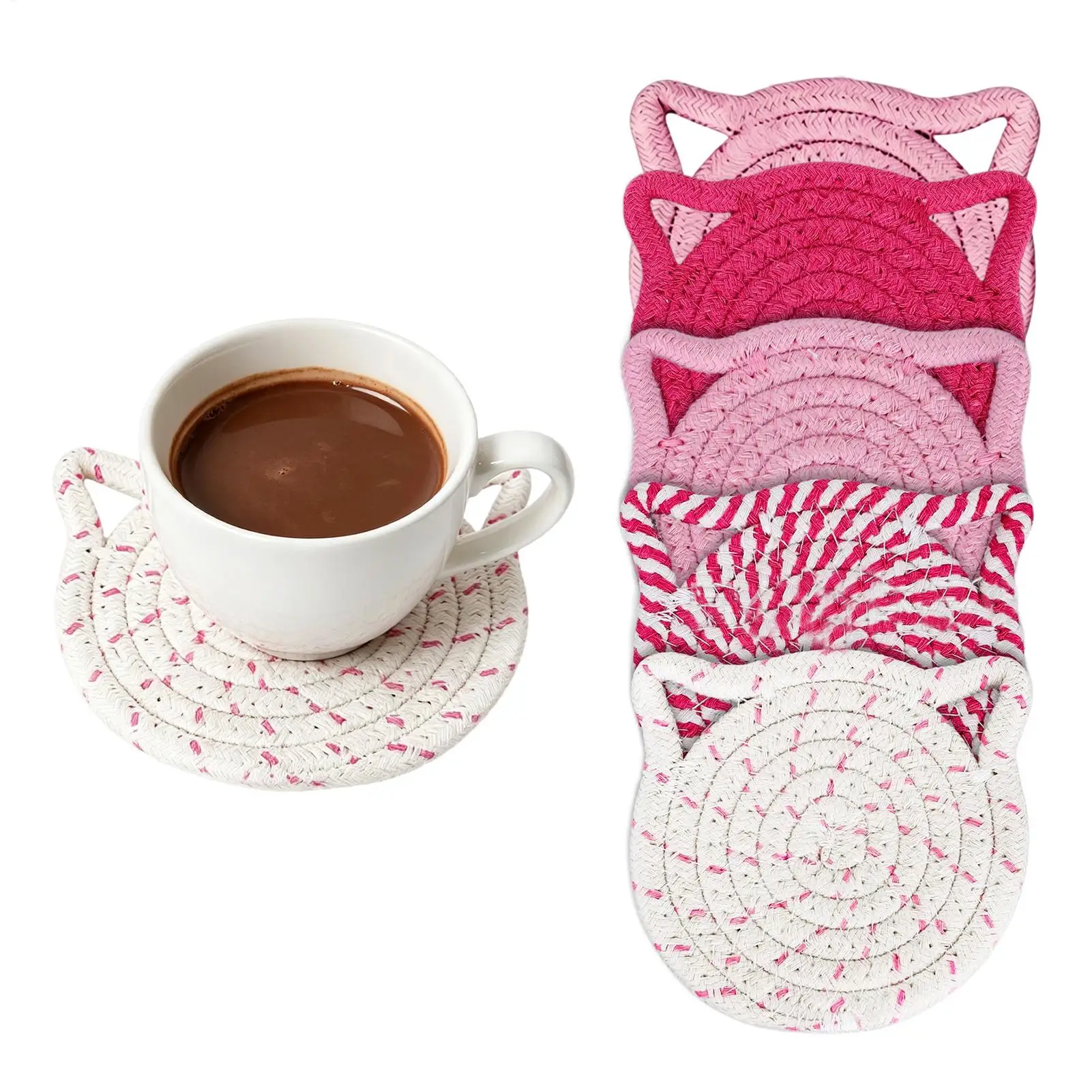 

Cup Coasters Aesthetic Funny Desk Decor Woven Drink Coasters With Holder For Kitchen Bedroom Dining Living Room Office Bar