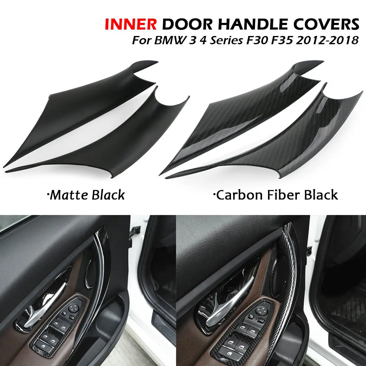 

Матовый черный/карбоновый вид для BMW 3 4 серии F30 F35 2012 ~ 2018, 2 шт., ABS, внутренняя дверная ручка автомобиля, защитный чехол