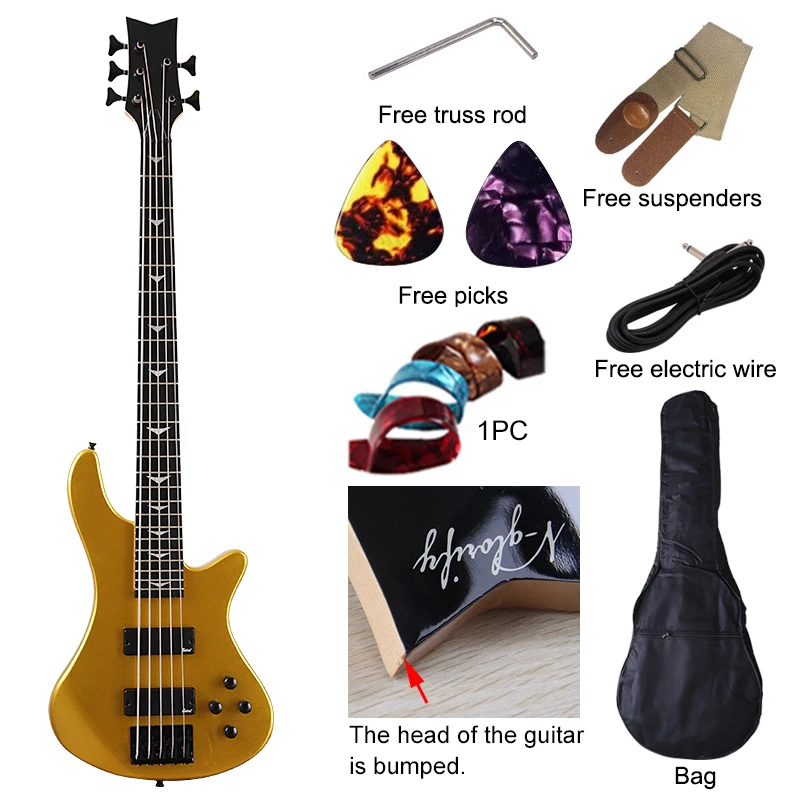 Active 5 string Electric Bass Guitar Matte Finish Full Okoume Body 43Inch Bass Guitar Free Bag Black Cherry And Natural