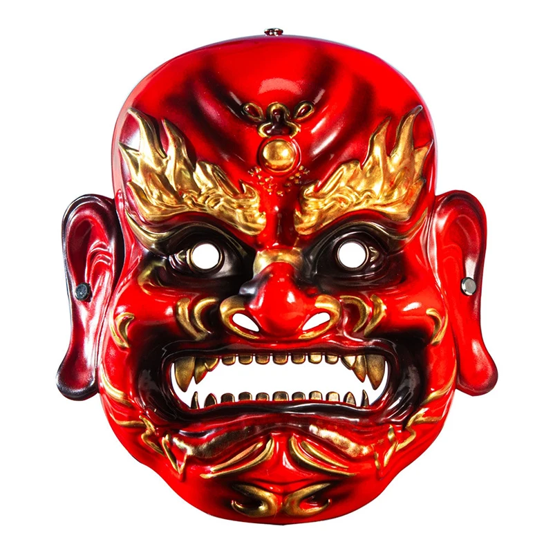 2026 New Red God Wealth Nuo Opera Wearable Mask Halloween Cosplay Prop Traditional Chinese Mask Tattoo Shop Wall Decor Ornament