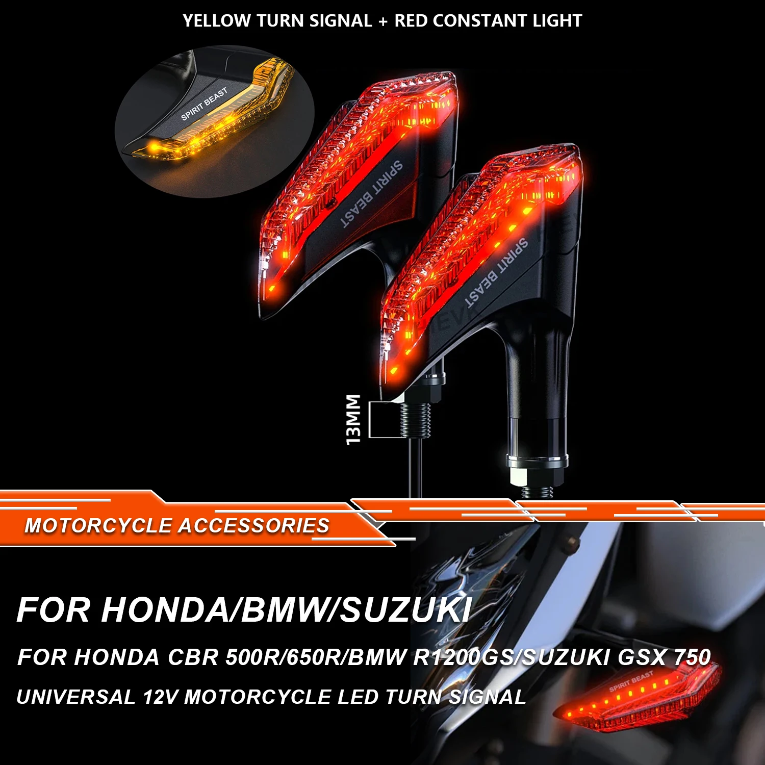 Motorcycle Universal 12V Turn Signal Light Signal Lights Indicator LED Lamp for Honda CBR 500R 650R BMW R1200GS SUZUKI GSX 750