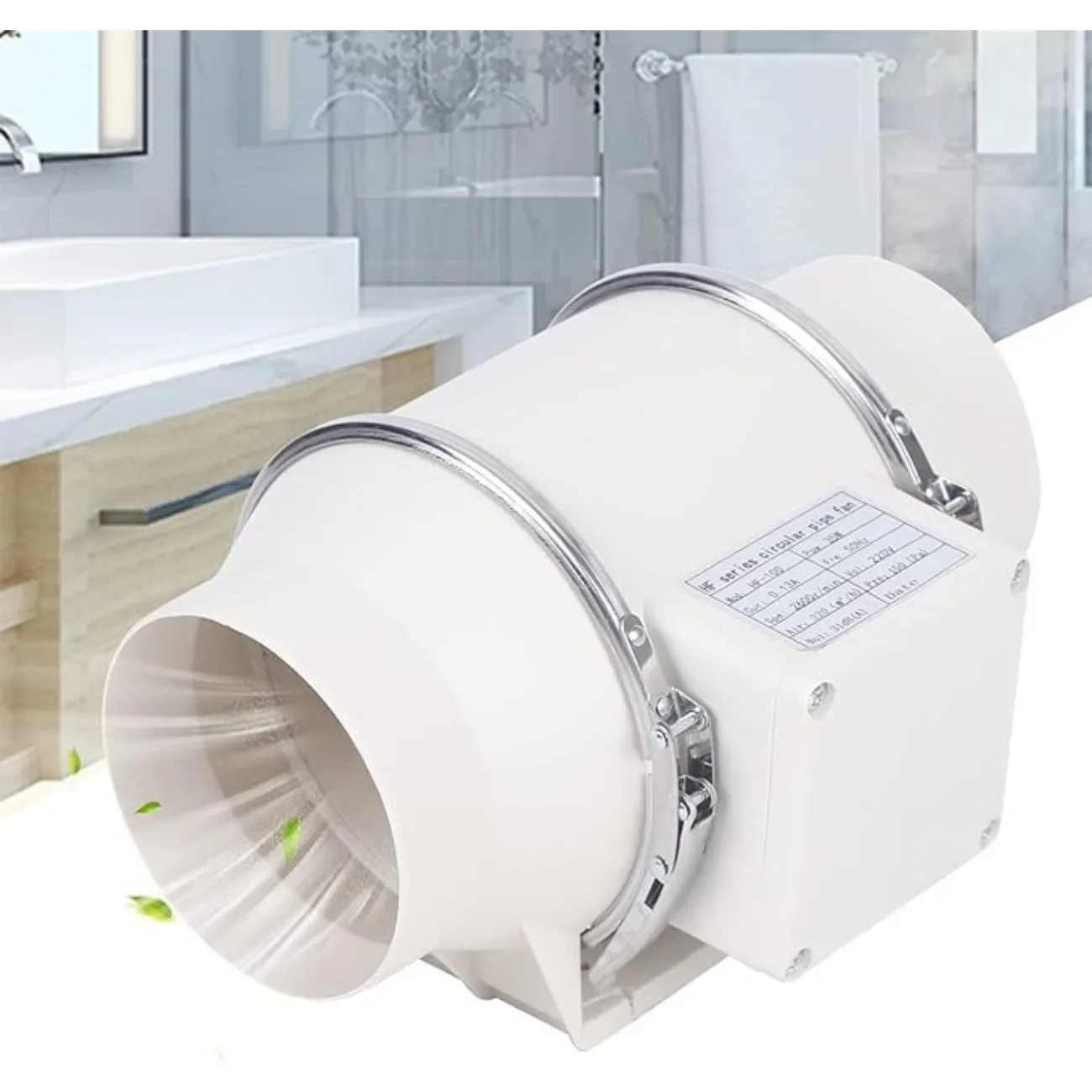 Ventilatore per condotto di combustione Ventola di scarico da 95 mm Ventola per condotto Ventola di scarico da 220 V Ventilatore per tubo silenzioso da 220 m3/h per case, cucine, hotel, servizi