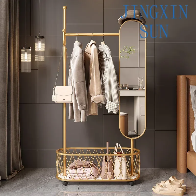 Light luxury Internet celebrity coat rack, full-length mirror integrated bedroom, home floor mirror, multi-functional rotatable