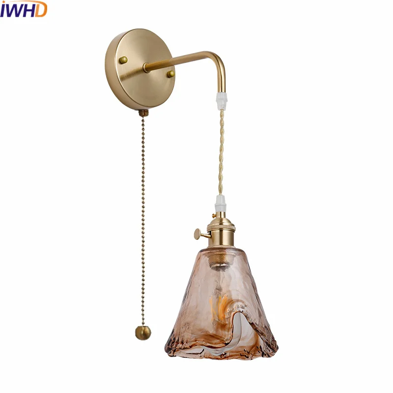 

IWHD Nordic Modern LED Wall Lights Fixtures Copper Glass Indoor Living Room Bedroom Bar Bedside Lamp Applique Murale