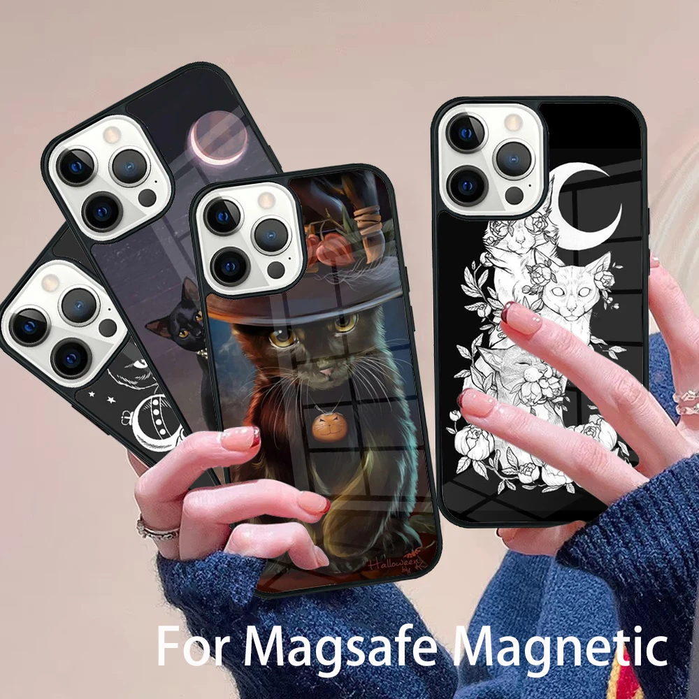 

Witches Cat Moon Phone Case Magesafe Magnetic Wireless Charge Cover For IPhone 16 11 12 13 14 15 Pro Max Plus Mini