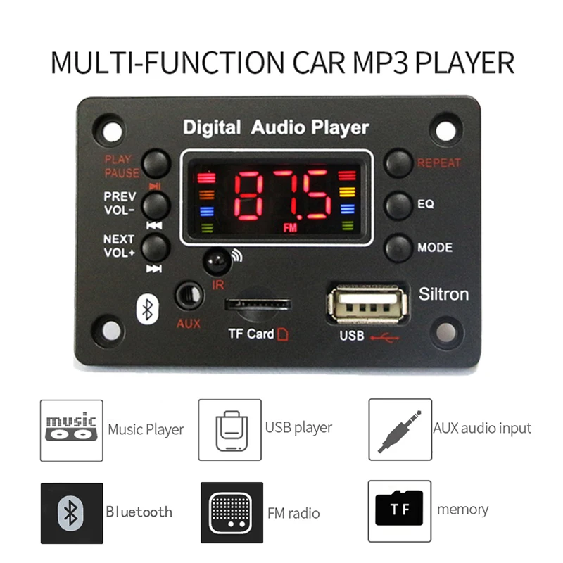 JR‑G016B 12V Color Screen Bluetooth MP3 Decoder Board FM Radio 8LED Digital Tube U‑Disk SD Card AUX Audio Module With IR Remote