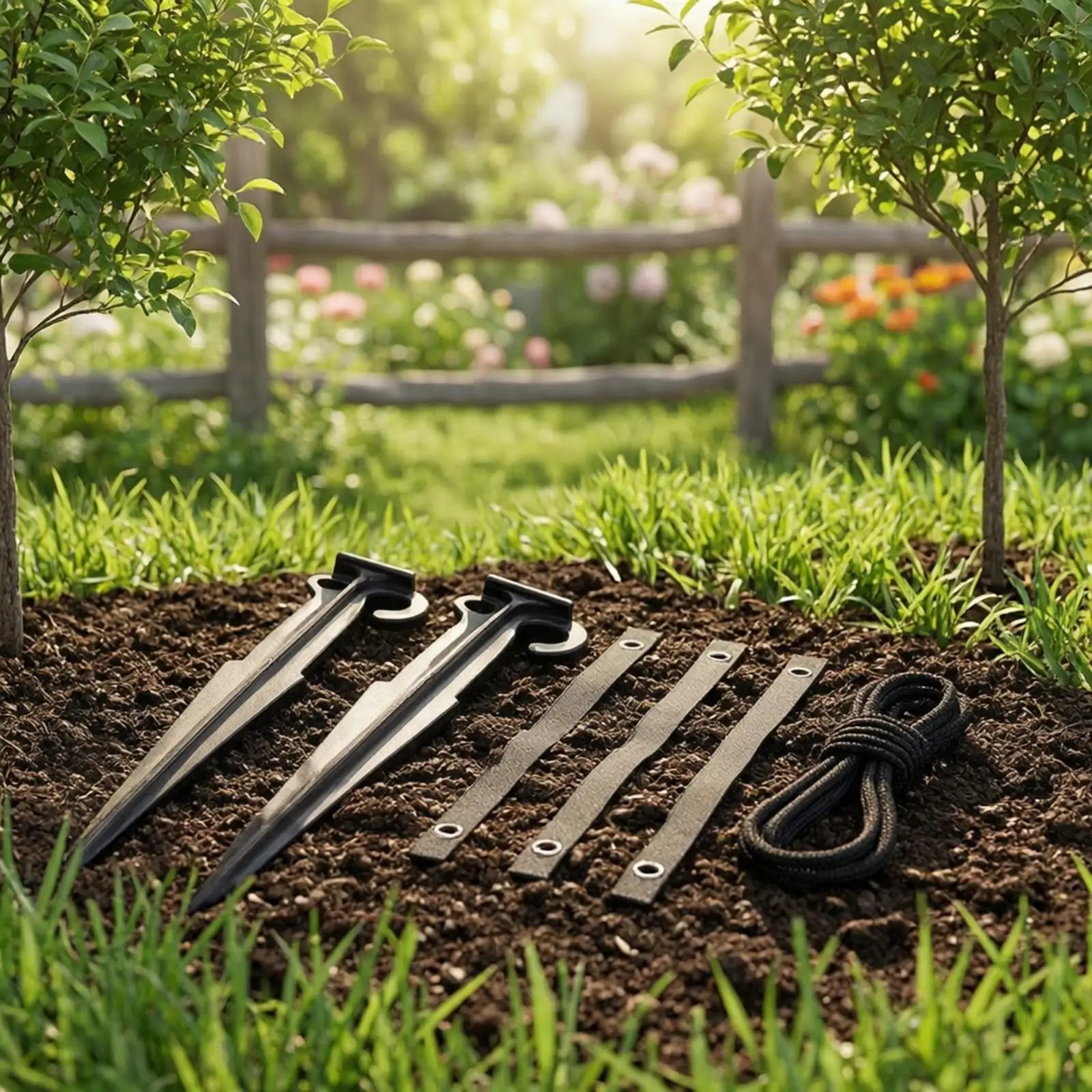 3 Pieces Tree-Support Stake Quick Setup Tree Support Anchor Kit with Straps Easy to Install Garden Stake Set with Straps and