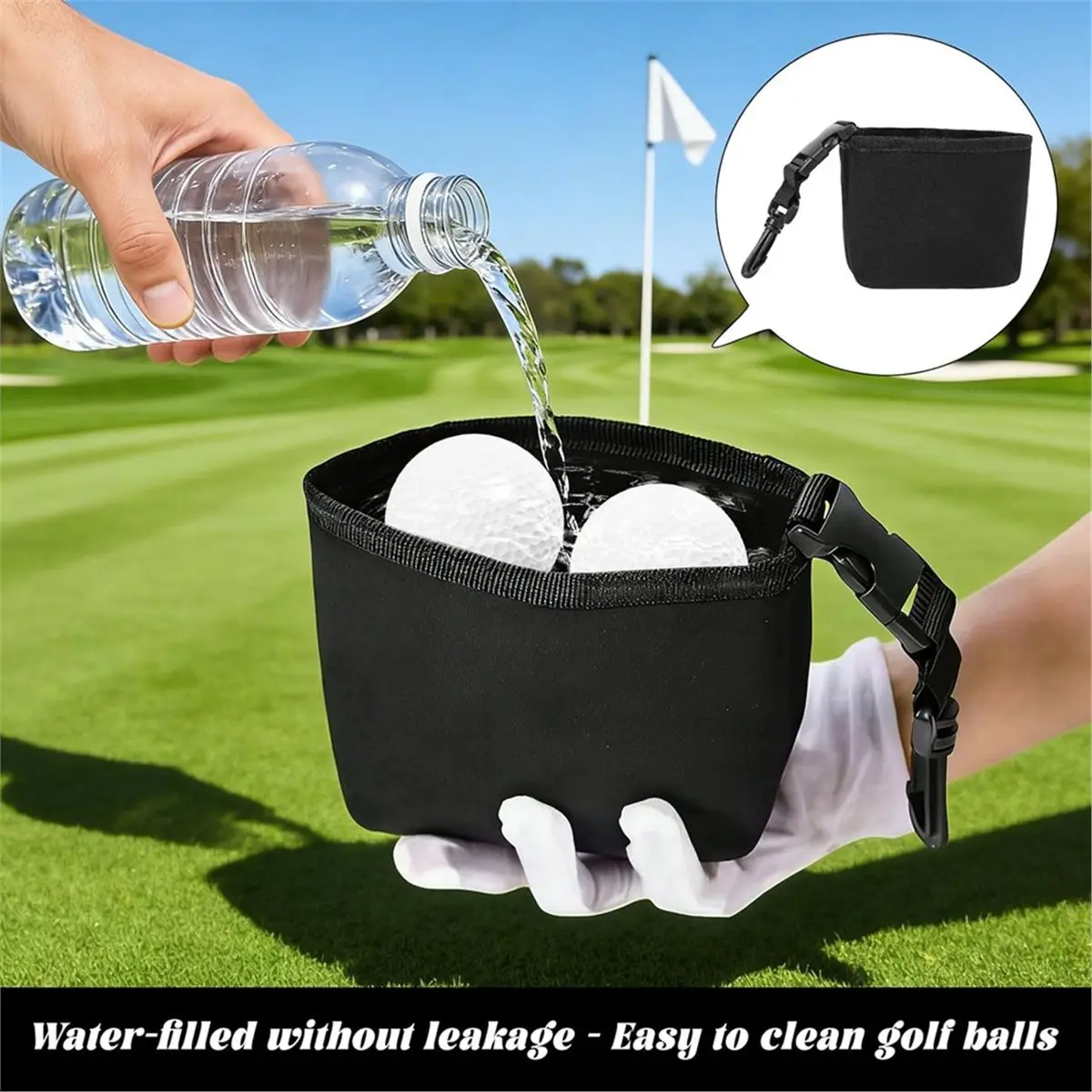 618 Mega Sale 2 Pcs Golf Ball Cleaner Pouch,Portable Golf Ball Cleaning Bag with Hook,Waterproof Washer Pocket Accessories