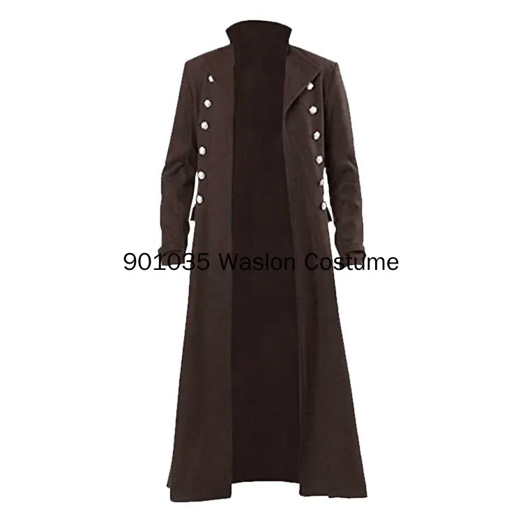 S-3XL Vintage Médiéval Costumes Steampunk Gothique Noir Longue Veste Manteau Vampire Cosplay 7.5 ate Halloween Outfit Hommes Trenchcoat