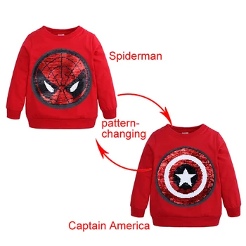 Lantejoulas aranha crianças moletons homem aranha padrão-mudando capitão américa lantejoulas crianças roupas moletons para criança