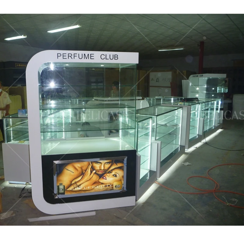 Customized. customized cosmetic display showcase with LED light perfume glass counter display cabinet shopping mall luxury perfu