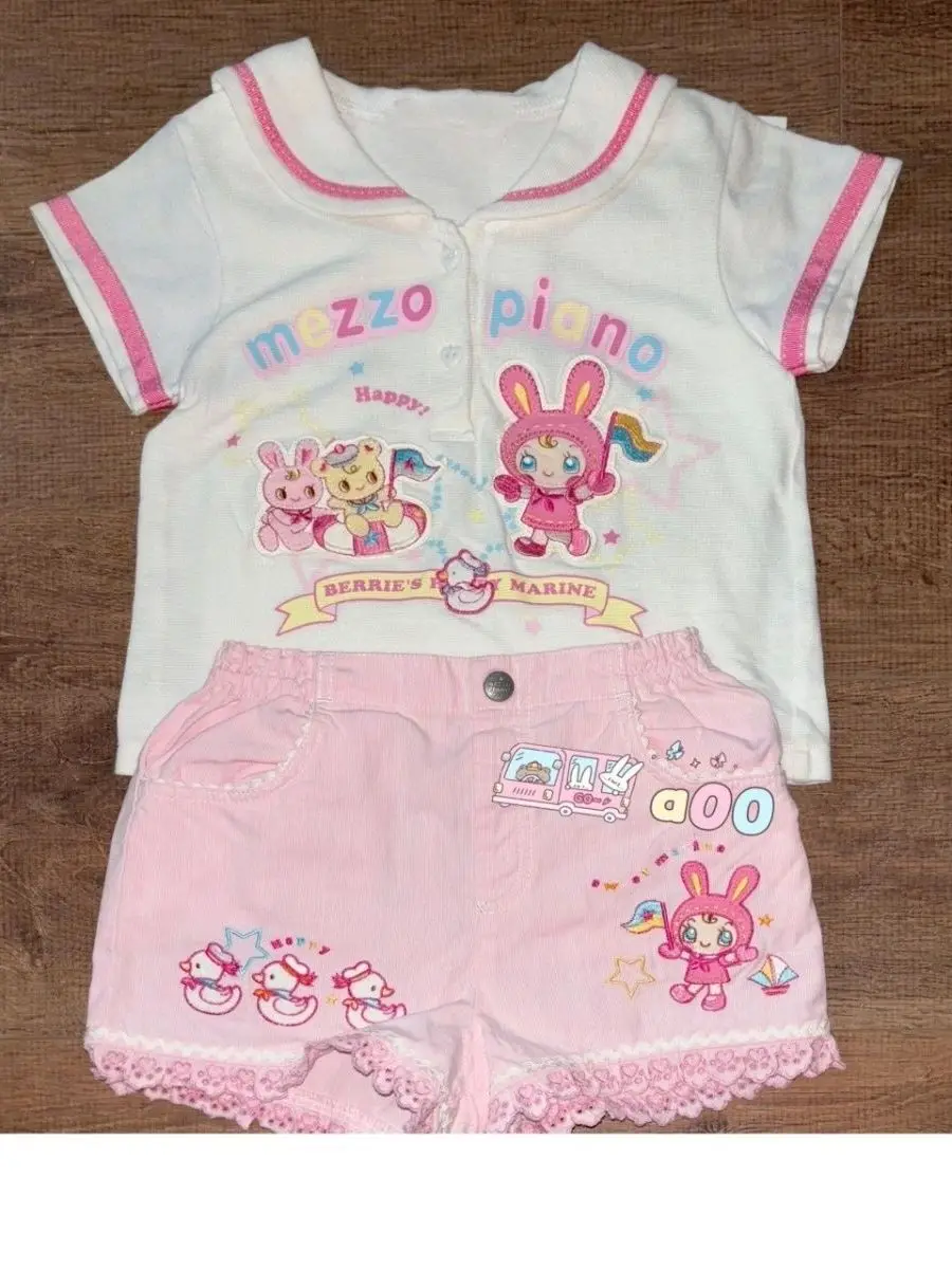 Cute Embroidered Pure Cotton ort Sve Children's Top Navy Collar Girl's Clothing Summer Fun Kids' T-irt Mezzopiano Repl...