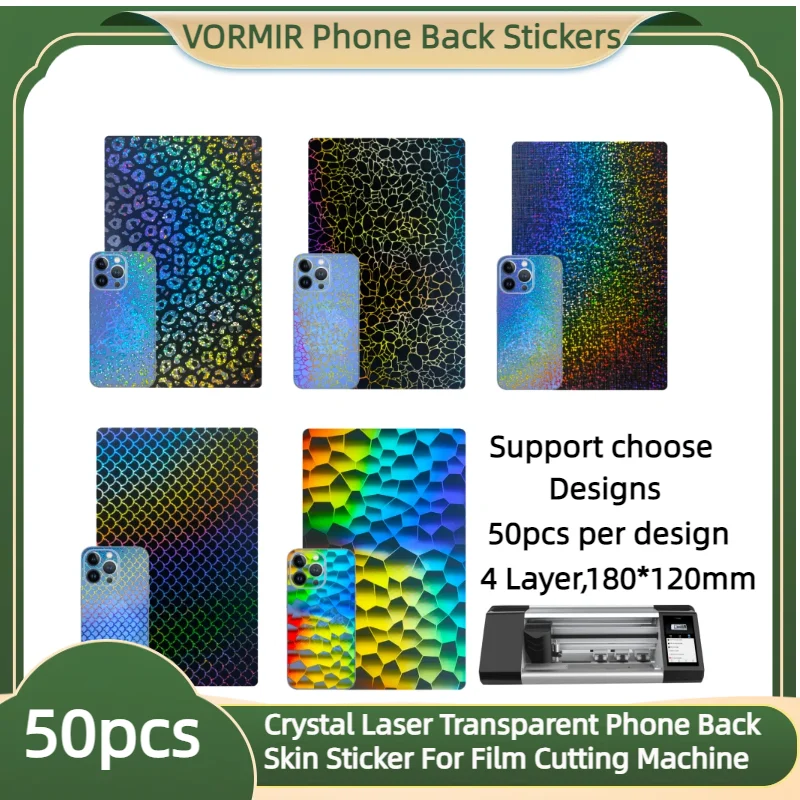 

VORMIR 50pcs Transparent Shiny Mobile Phone Crystal Laser Back Skin Sticker Rear Housing Cover Protector For Film Cutter Machine