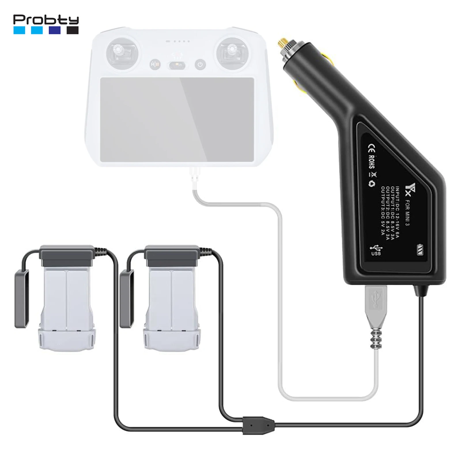 3 in 1 Car Charger For DJI Mini 4 Pro/Mini 3/3 Pro Intelligent Battery Charging Hub Car Connector USB Adapter Accessories