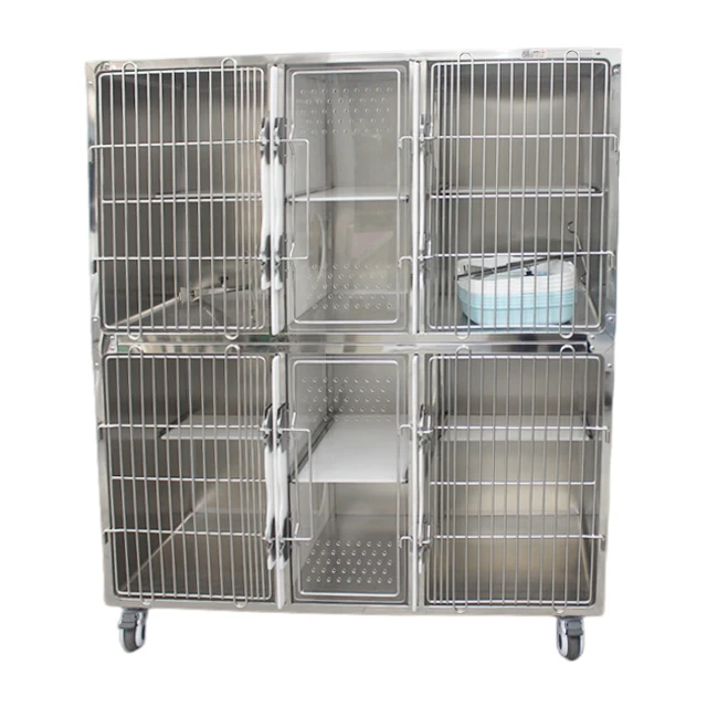 

PUJIA Veterinary Equipment 4 Spaces Cat Cage Pet Animal Contention Stainless Steel Cage