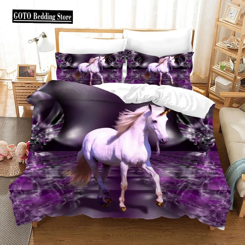 

Western Europe unicorn Bedding Sets Adults kids Winter Duvetcover Pillowcase Full Queen King Bedroom Set housse de couette