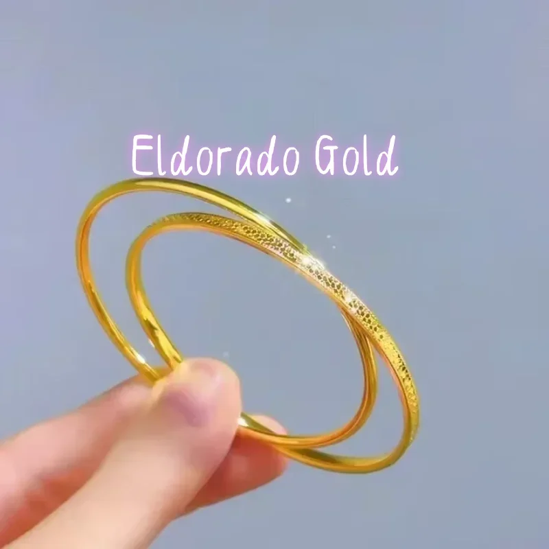 Eldorado Gold  9999 24K real gold CNC Beehive Double Ring Bracelet with High Grade Light Luxury Solid Bracelet Dragon Scale Hand