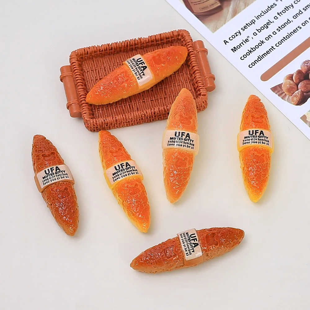 10pcs  Cute Simulation Baguette Bread Resin Flatback Cabochon DIY Kichen Play Miniture Dollhouse Desktop Ornament Decor Accessor