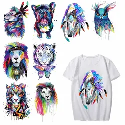 Colored Tiger Dog Owl Patch for Clothing DIY T-shirt Dress Sticker Heat Transfer Vinyl Sticker Hot Press H