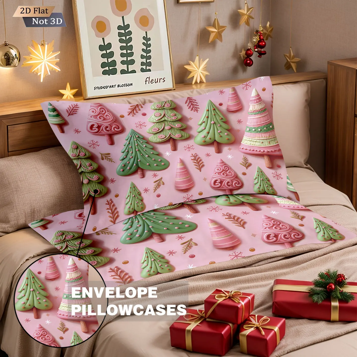 Pink Christmas Tree 3D Print Bedding Set Cozy Soft Duvet Cover King Queen Twin Size Birthday Gift Room Decor