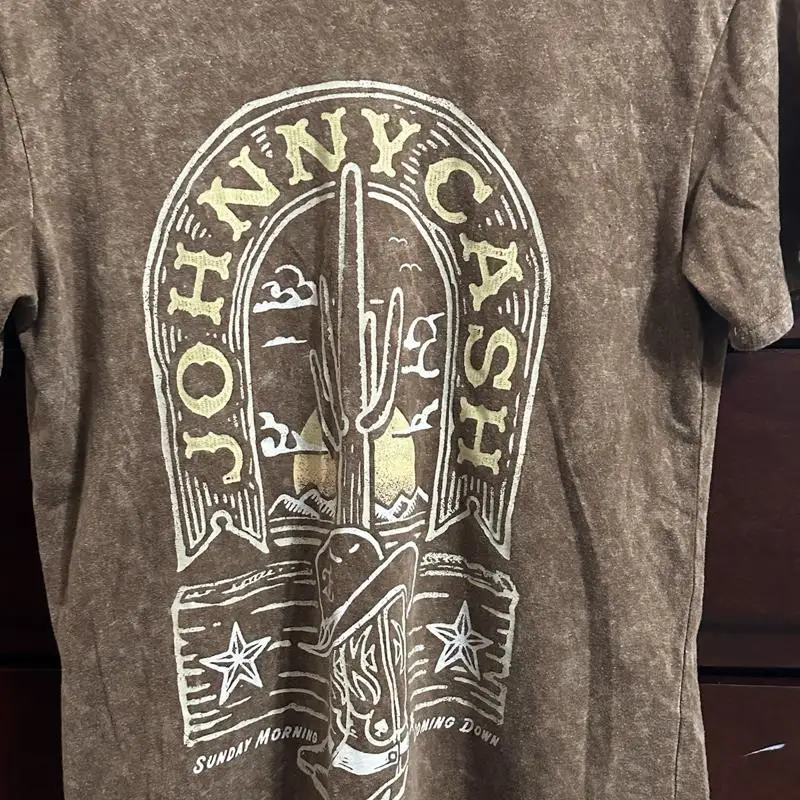 Johnny Cash Western Tshirt Cowboy Cowgirl Rodeo Graphic Cactus Desert Women's Sm