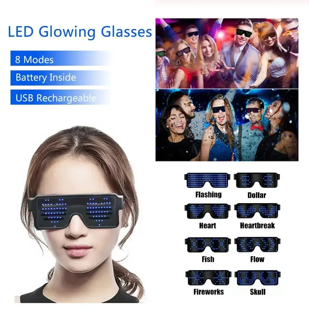 

LED Glasses Party Luminous Glasses USB Charge Neon Glass Glowing Christmas Flashing Light Glow Sunglasses Holiday Party Supplies