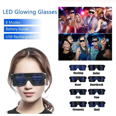 LED 안경 파티 야광 안경, USB 충전 네온 유리, 크리스마스 깜박이는 빛, 빛나는 선글라스, 휴일 파티 용품