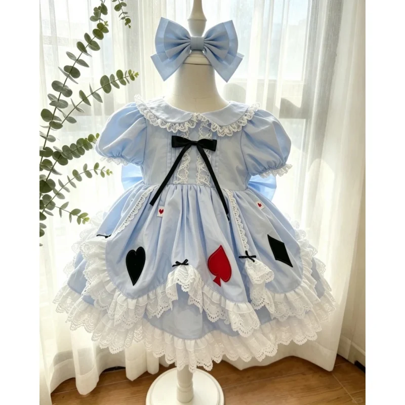 Summer Baby Girl Light Blue Poker Embroidery Alice Lolita Princess Dress  for Birthday Party Photography Cosplay B661