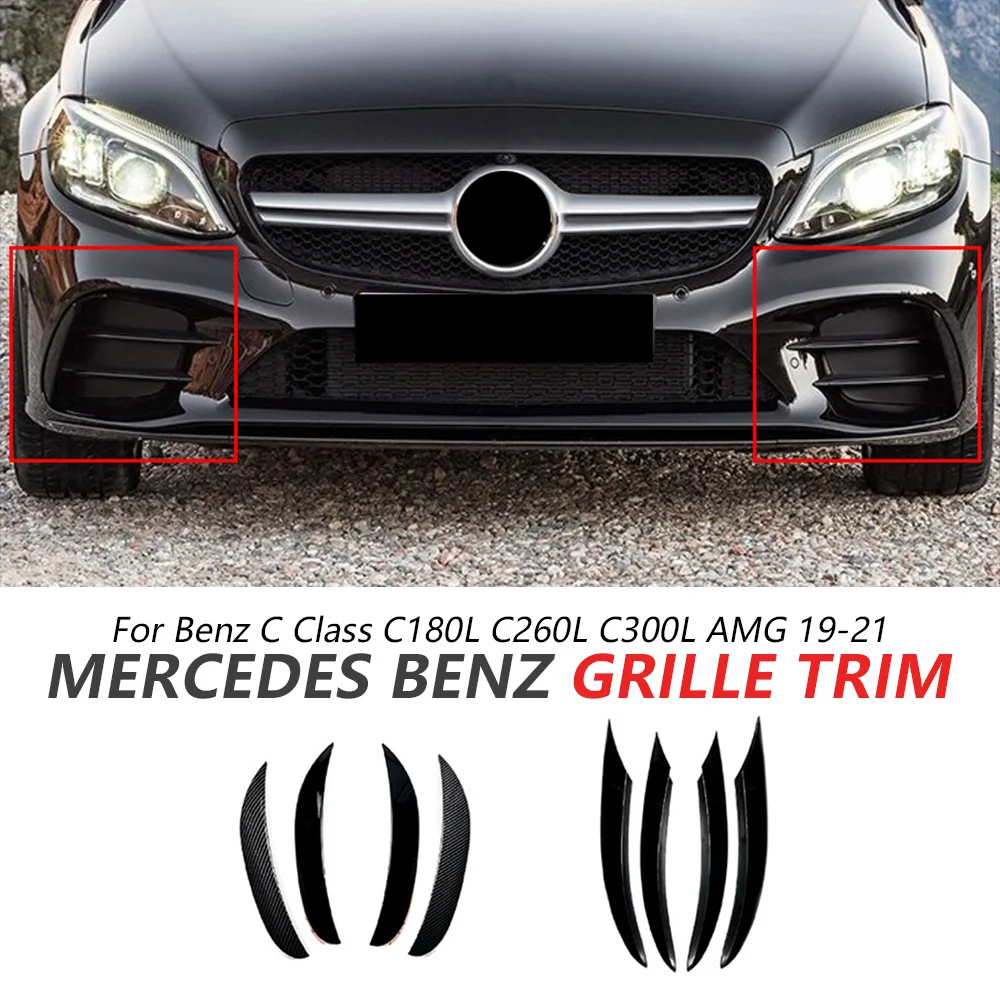 

Front Bumper Wind Blade For Benz C Class C180L C260L C300L AMG 2019-2021 Glossy Black Sport Bumper Side Grille Trim Accessories