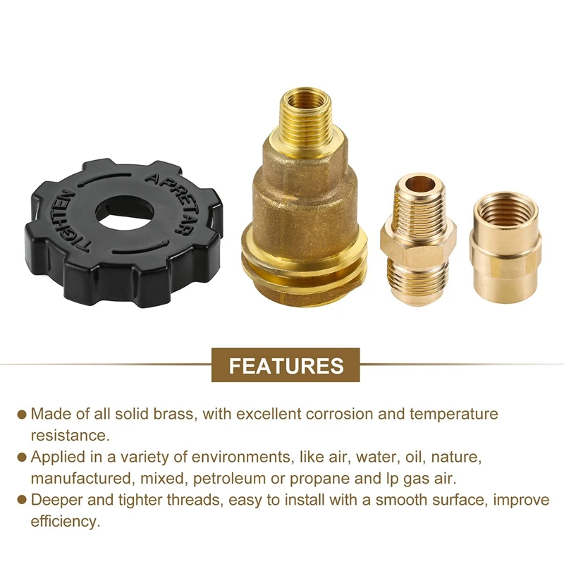 ABNL 3 Pack QCC1 Nut Propane Tank Cylinder Adapter, Brass 1/4 Inch NPT Male, 3/8 Inch Flare X 1/4 Inch Male Pipe Fitting