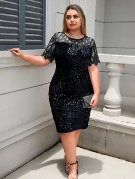 Party Dress Plus Size Ladies Midi Sequin Mesh Long Sleeve Lace Elegant Bodycon L-4XL 5XL Evening Dresses Woman Summer 5 Party Dress Plus Size Ladies Midi Sequin Mesh Long Sleeve Lace Elegant Bodycon L-4XL 5XL Evening Dresses Woman Summer 5