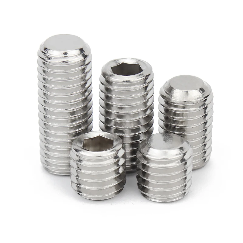 50/ 20/ 10pcs M1.6 M2 M2.5 M3 M4 M5 M6 M8 DIN913 304 Stainless Steel Allen Hex Hexagon Socket Flat Point Set Screw Headless Bolt