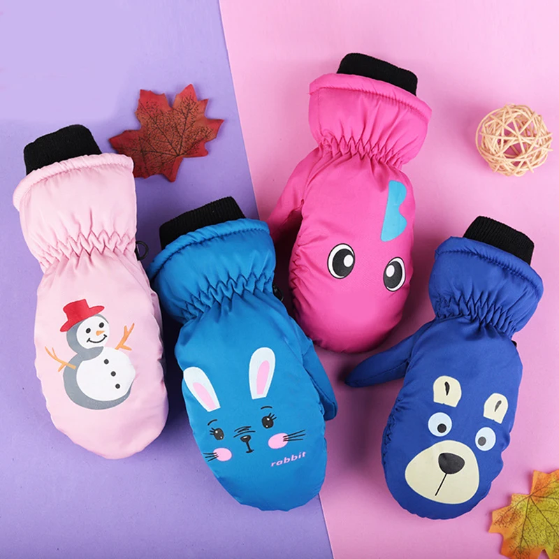 Cute Cartoon Children Ski Gloves Thicken Warm Kids Mittens 2-5Year Boy Girl Winter Windproof Outdoor Sport Glove Baby Hand Cover