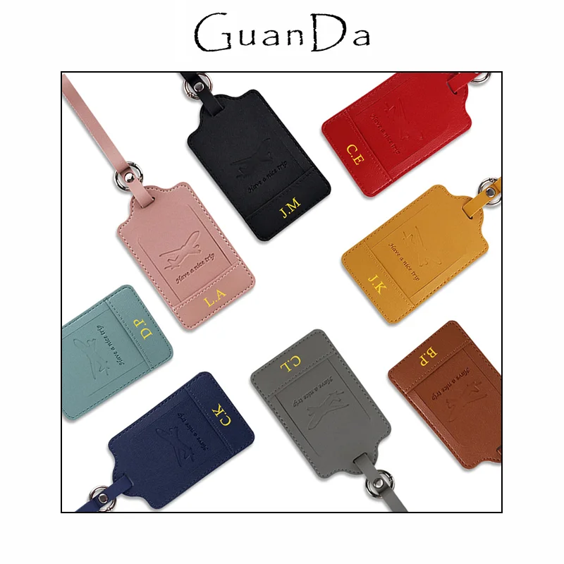 Étiquette de bagage en cuir PU avec nom personnalisé, étiquette de valise d'affaires d'avion, logo d'entreprise gravé, accessoires de voyage, vente en gros, mode