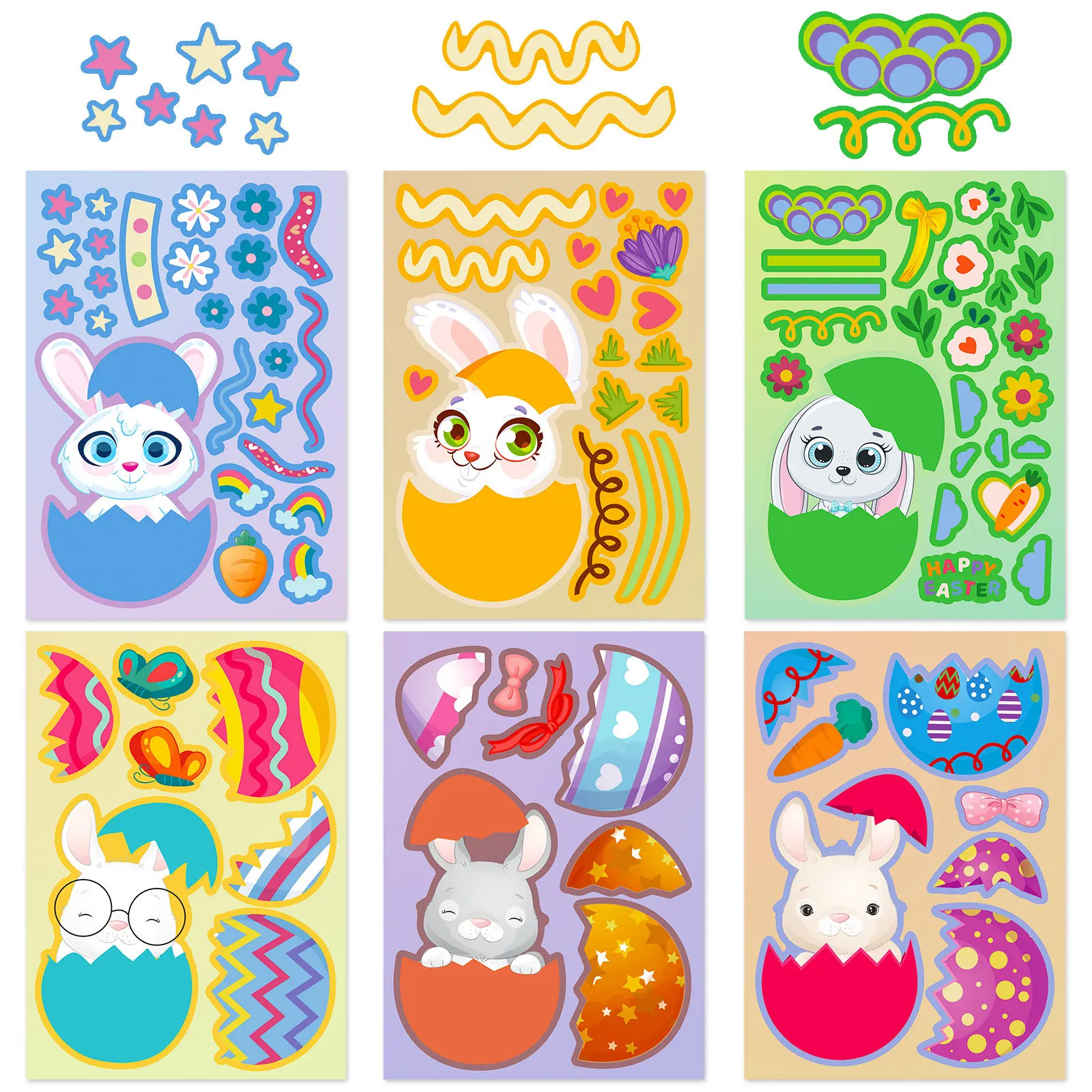 6 Sheets Easter Stickers Make Your Own Easter Eggs Bunny Make A Face Sticker Children Party Favor Gifts Kids DIY Puzzle Toys