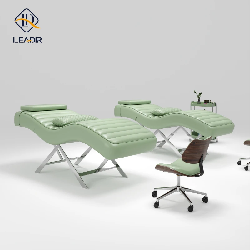 Leadir Modern Curved Lash Bed Modern Eyelash Beauty Salon Massage Table Bed for Eyelash Extension Full Set Furniture