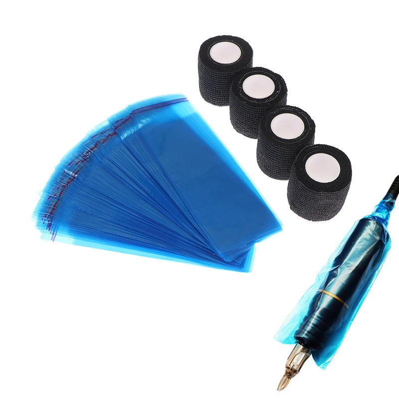 

100 шт. чехлы для тату-машин с ленточной упаковкой, большие сумки для ручек и 4 шт., обертки для тату-машинки, рукава для ручек, комбинация