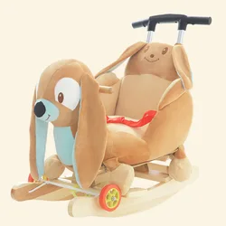 Children's Music Trojan Rocking Horse Baby Baby Bouncer Solid Wood Belt Rocking Car Rocking Horse Girl First Year Gift