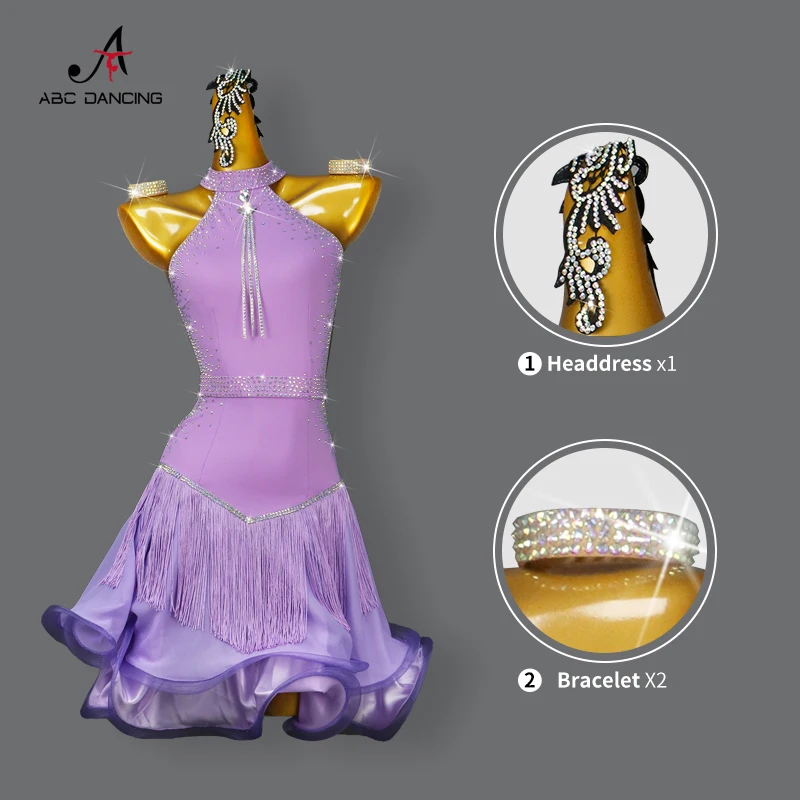 Latin Dance Costume Stage Women Dress Ballroom Party Suit Practice Wear Clothes Female Skirt Fringed Girl Line Girls Sports Prom