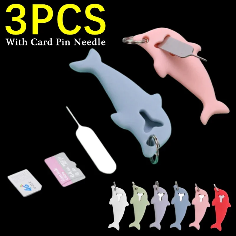 1-3Pcs Anti-Lost Sim Card Pin Needle with Storage Case Dolphin Shape Mobile Cell Phone Ejecting Pin SD Card Tray Ejecter Tool