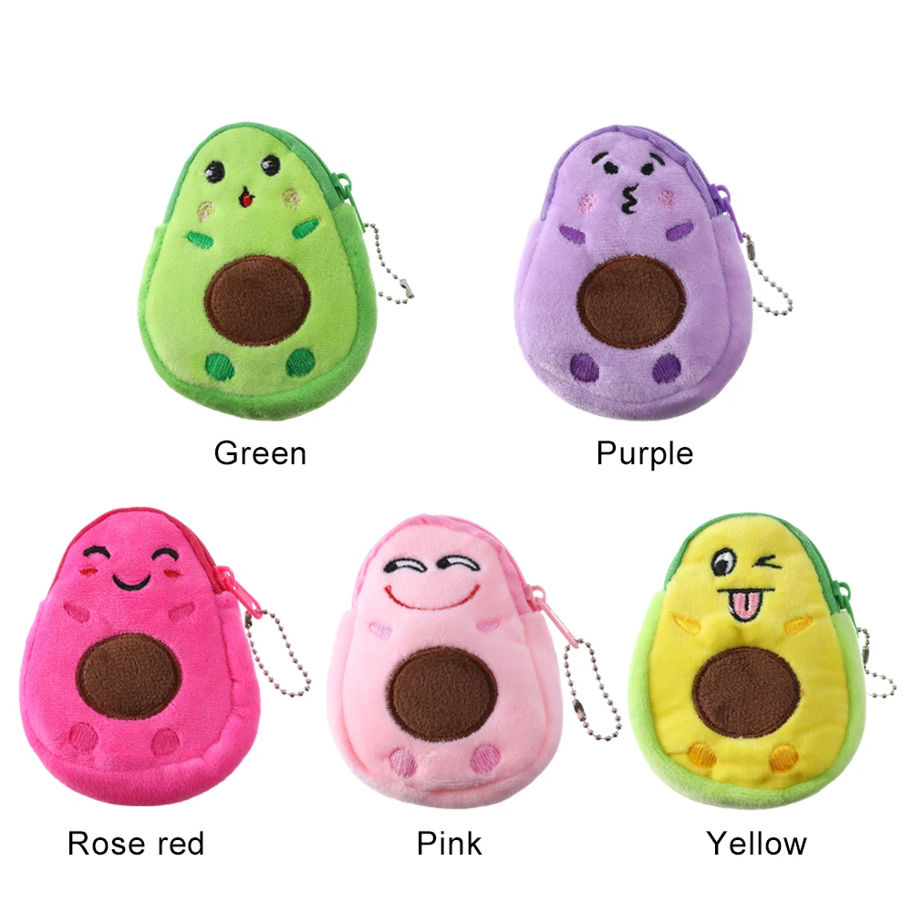 Cute Fruit Avocado Plush Coin Purse for Women Kids Coin Bags Portable Key Earphone Pouch Hanging Wallet Gifts