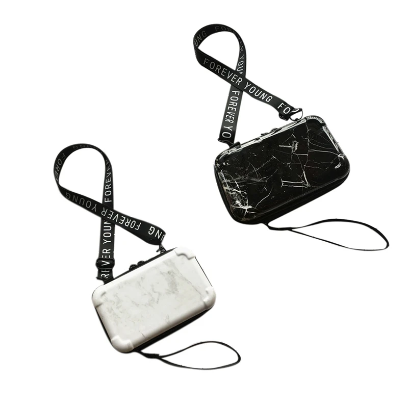 

2 Pcs Women's Marble Pattern Handbag Fashion Luxury Retro Mini Shoulder Messenger Bag Cosmetic Bag,White & Black