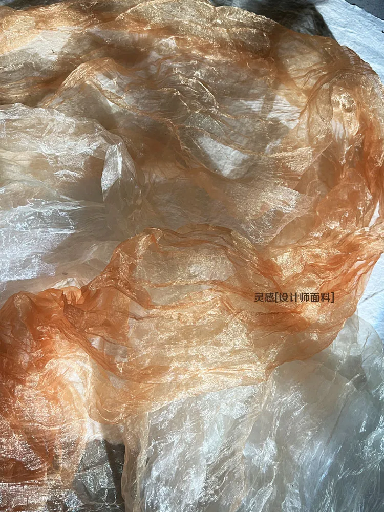 Amber Glazed Organza Original Irregular Pleated Laser Gradient Fabric Pleated Clothing Designer Fabrics