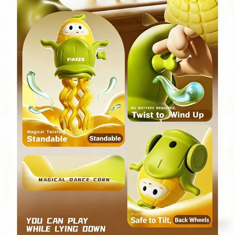 Baby Dancing Corn Toy, Winding and Twisting Toy, Corn Fun and Creative Game with Wheels, Movable Puzzle Early Education Toy