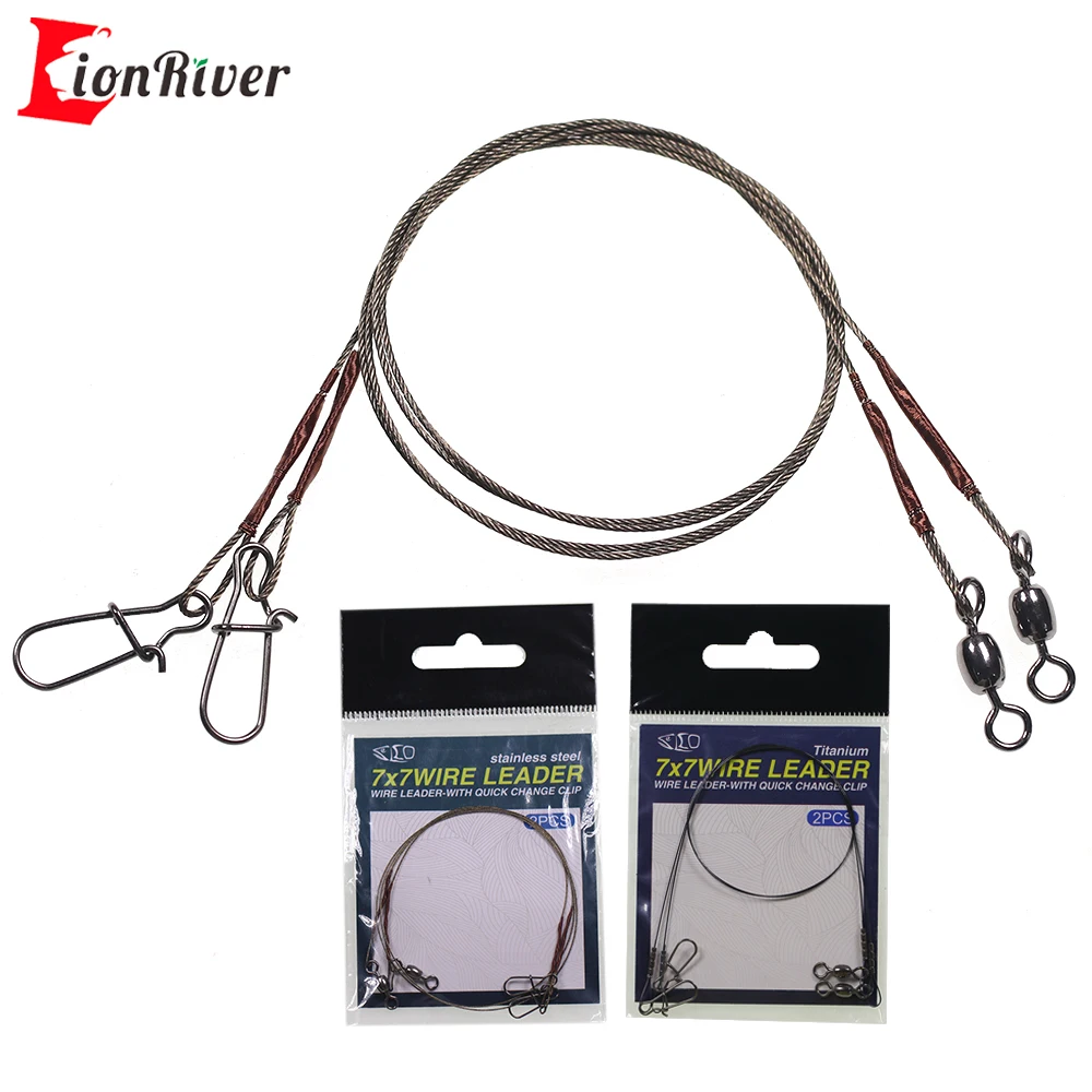 Lionriver Fishing Anti-bite Leash Titanium Fishing Leader Line 7*7 Stainless Steel Wire With Rolling Swivel Quick Change Clip