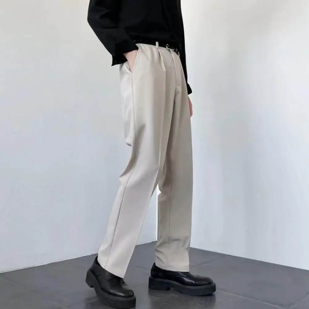 Men Pants Elegant Men's Suit Pants with Button Zipper Closure Straight Leg Slacks in Solid Color for Formal Business Style