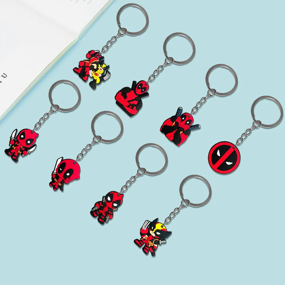 Anime Deadpool Wolverine Keychain Pvc Soft Glue Keychains Car Key Chain Pendant Buckle Gift Bag Parts Accessories Diy Handbags