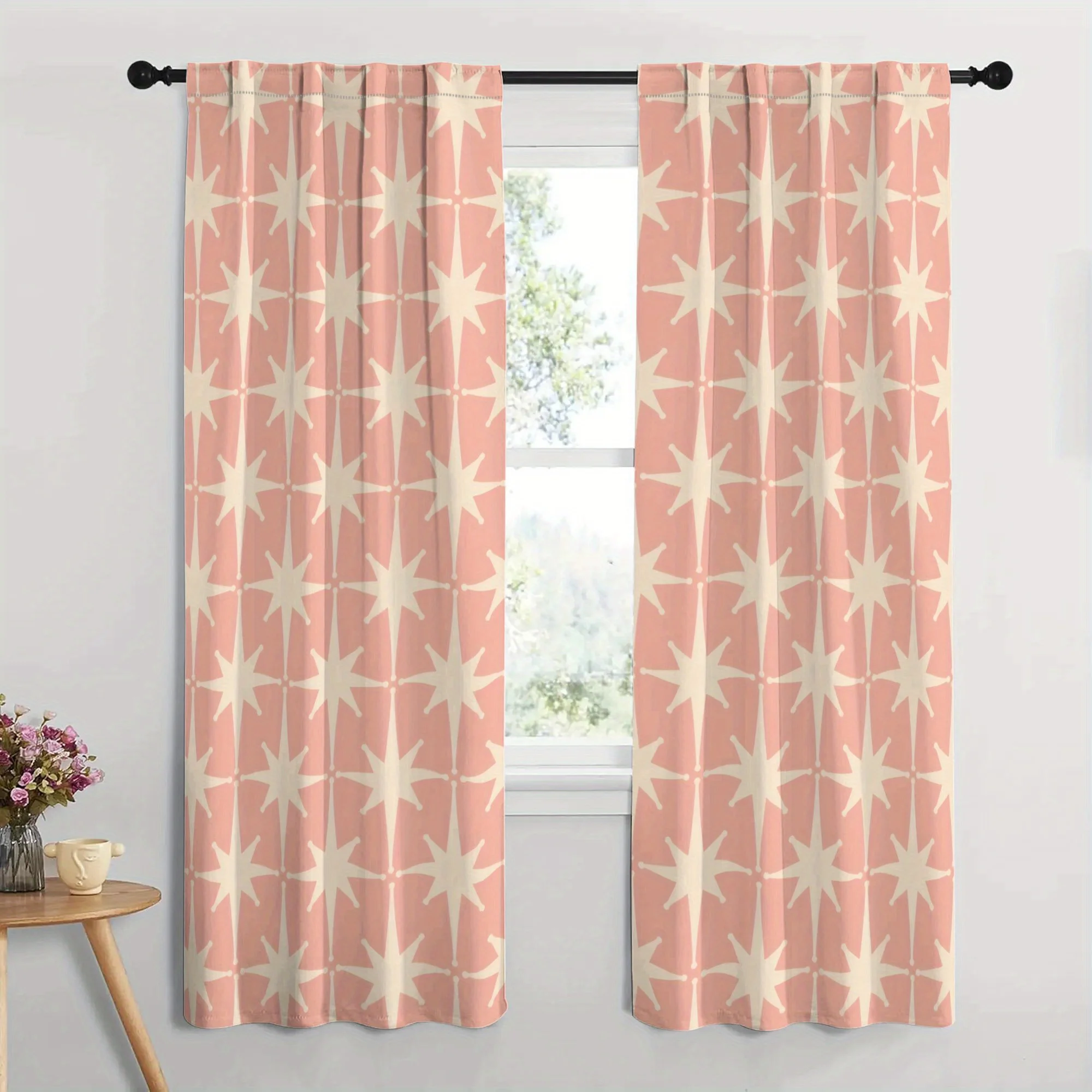 2pc Blush Pink Star Pattern Curtains for Living Room Bedroom Window Decor Modern Decorative Curtains Curtain Panel Set
